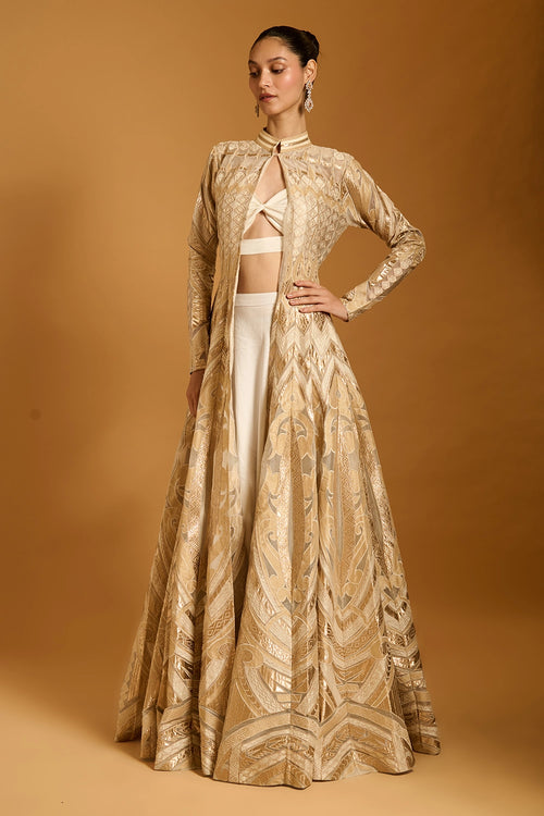 Trifecta Ivory Applique Anarkali Jacket