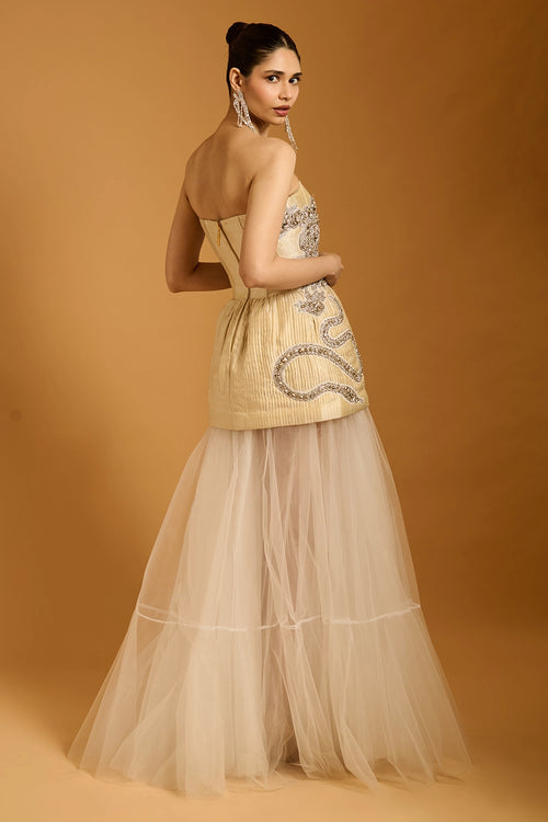 Trifecta Vanilla Crystal Corset Dress