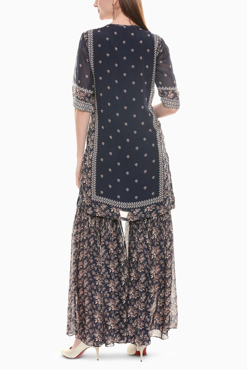 Applique Printed Kurta With Sharara Pant