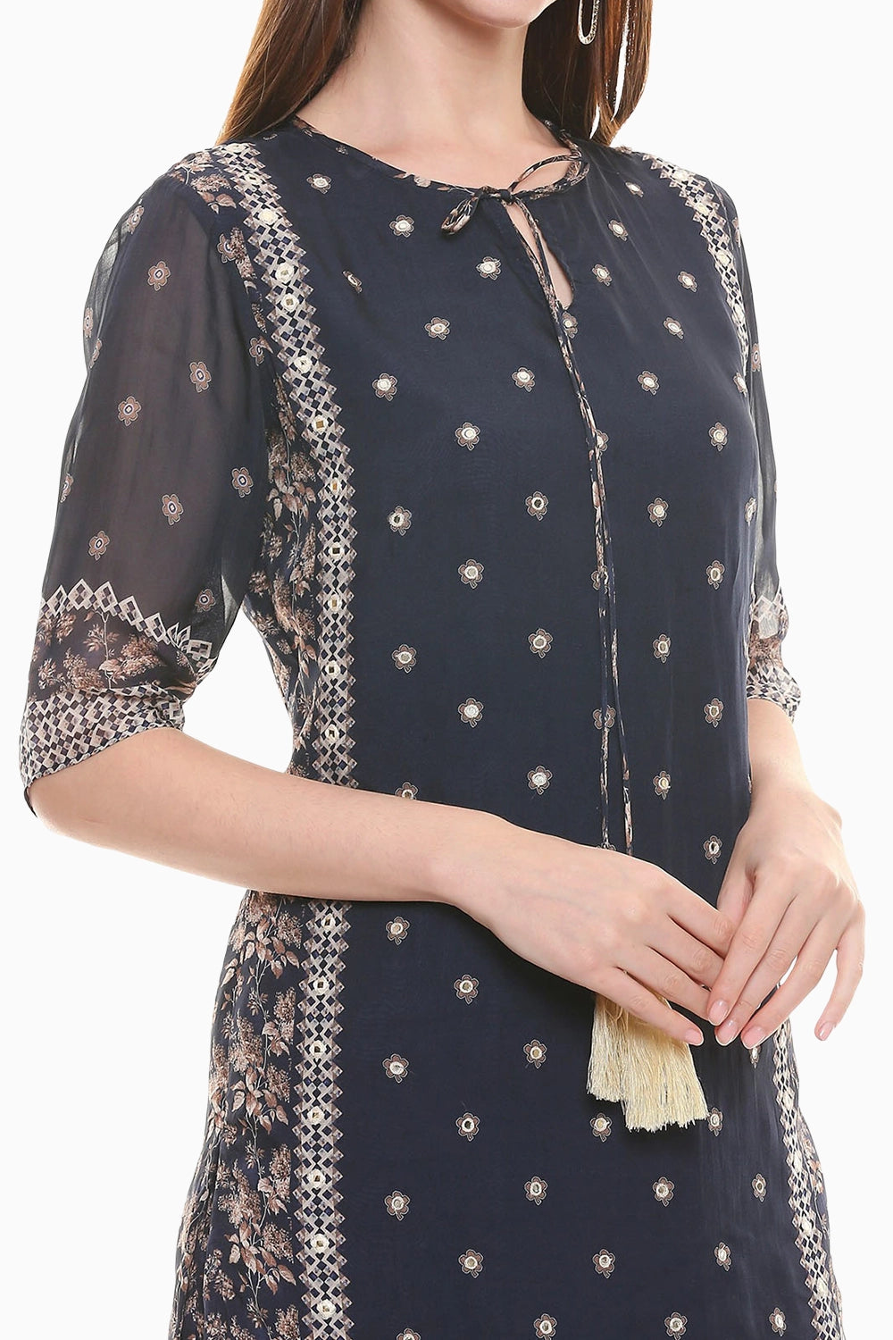 Applique Printed Kurta With Sharara Pant