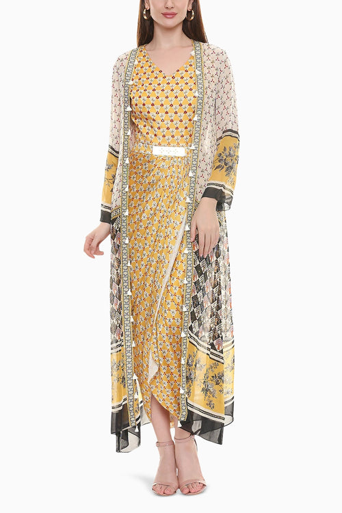 Applique Printed Dress With Jacket