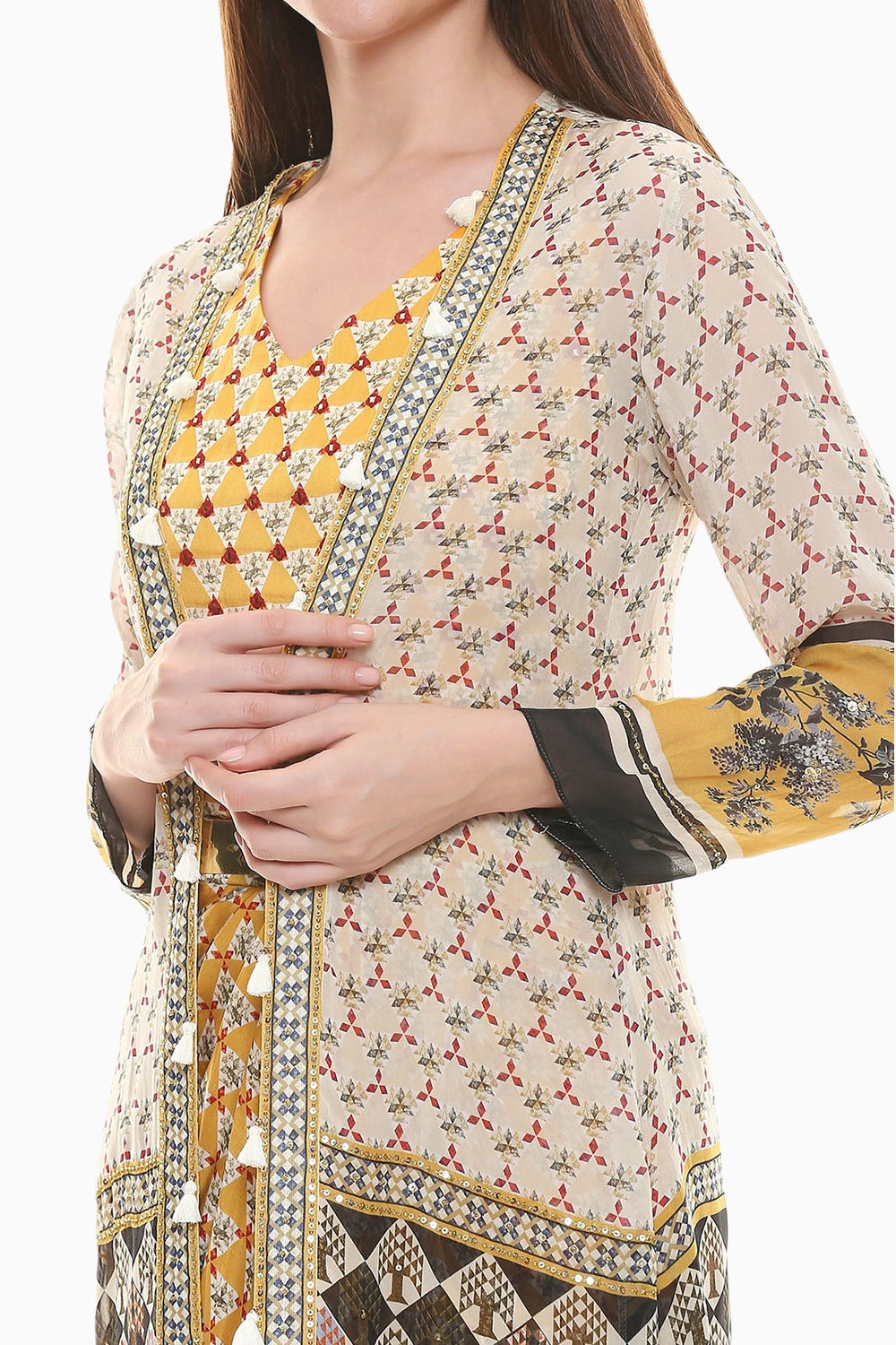 Applique Printed Dress With Jacket