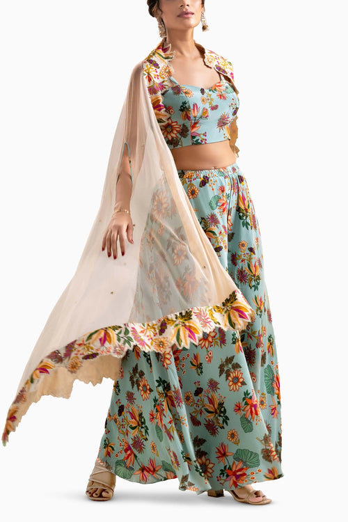 Aarani Embroidered Palazzo Set With A Cape