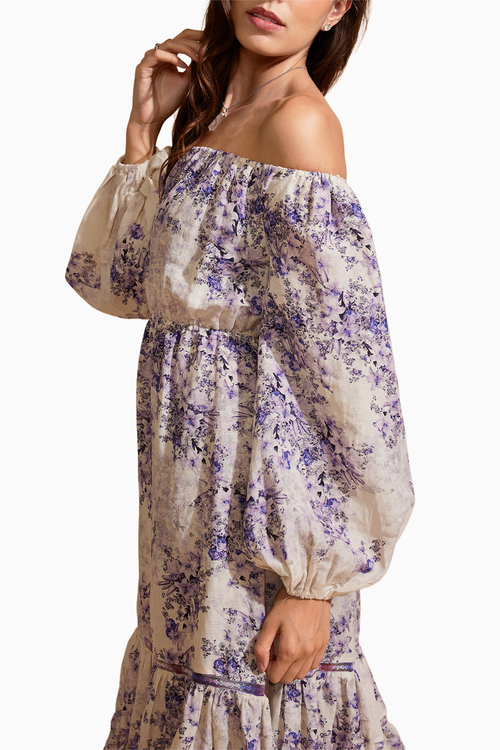 Lavender Whispers Off Shoulder Midi Dress