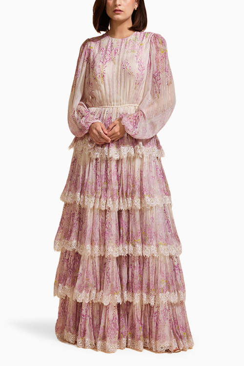 Blossom Elegance Lace Layered Long Dress