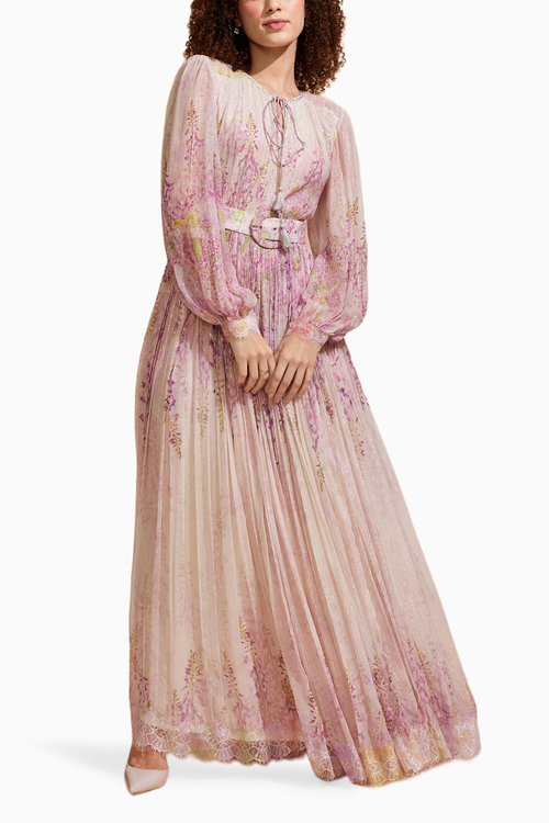 Ethereal Bloom Long Dress with Belt