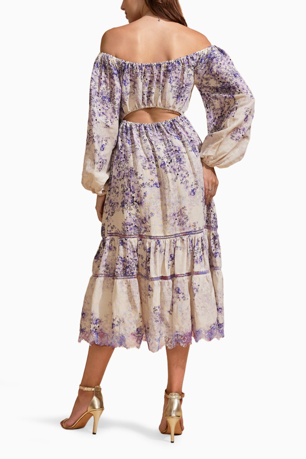 Lavender Whispers Off Shoulder Midi Dress