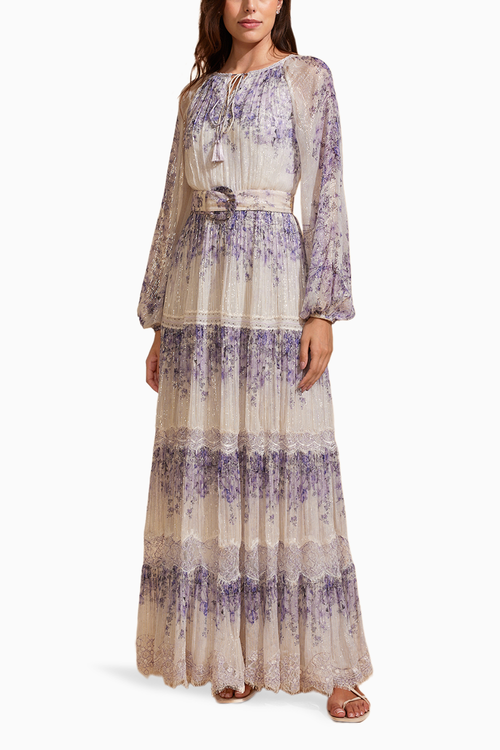 Lavender Serenity Long Dress with Belt
