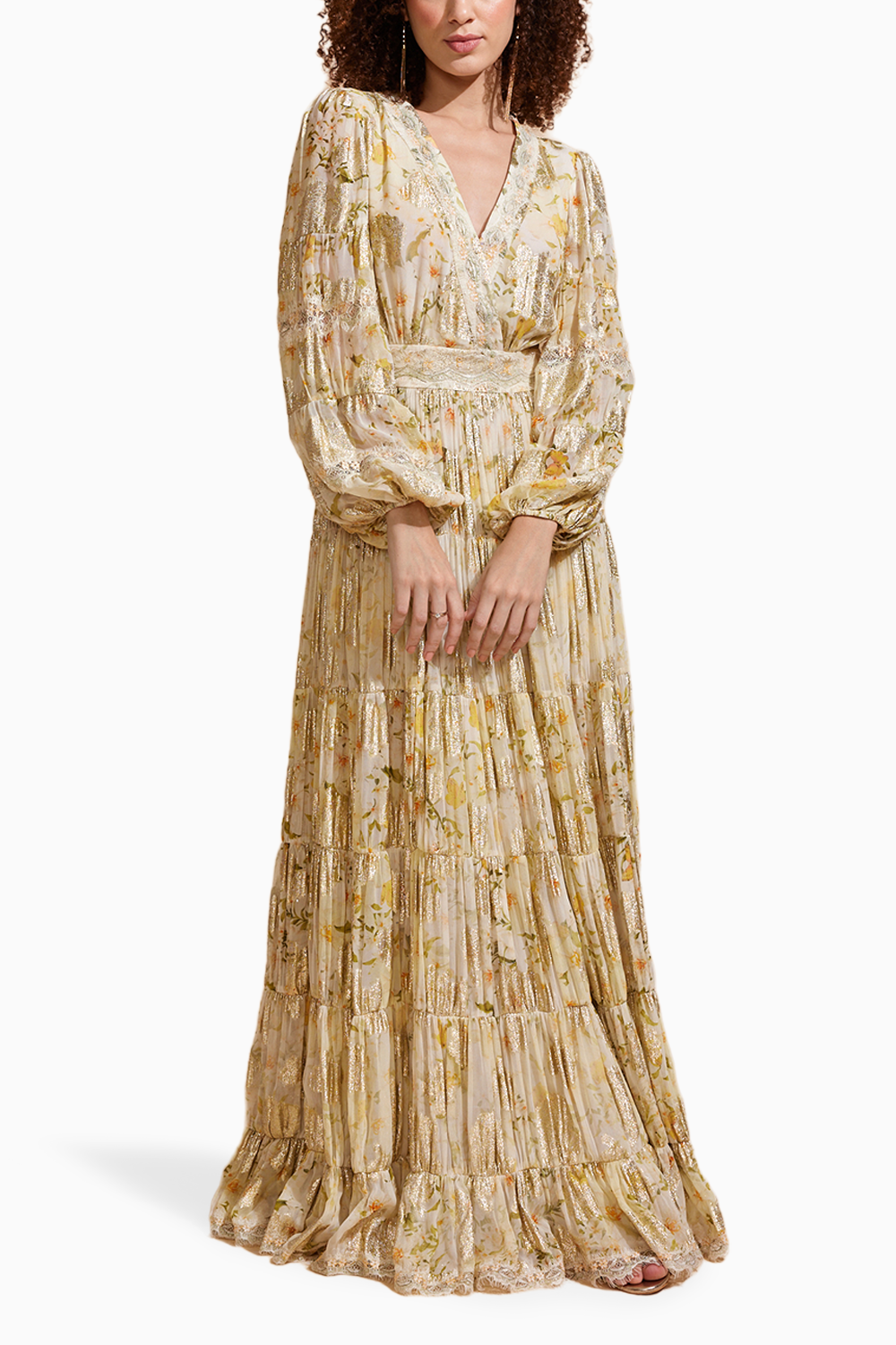 Mint Radiance Lurex Printed Long Dress