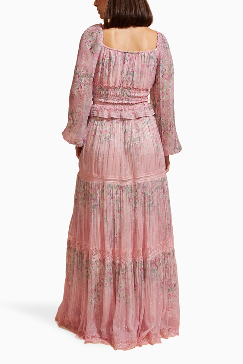 Mauvish Printed Rooched Crop Top With Skirt Set