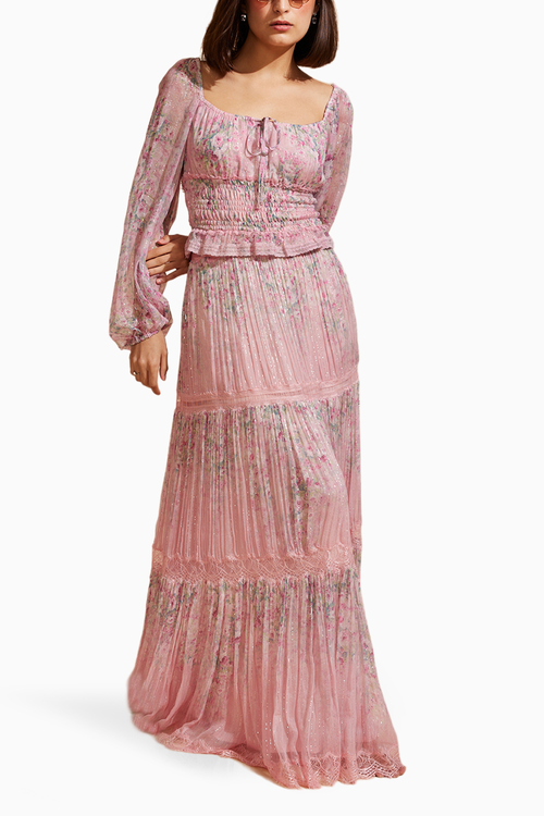 Mauvish Printed Rooched Crop Top With Skirt Set