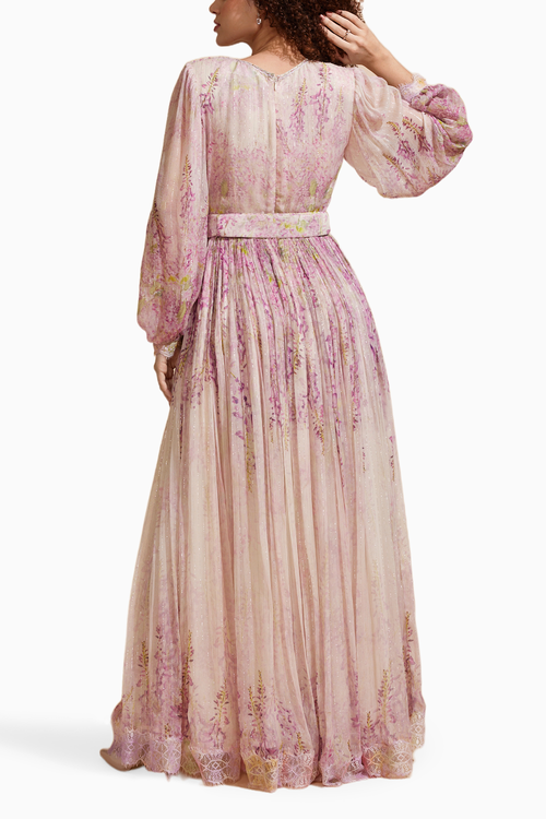 Ethereal Bloom Long Dress with Belt