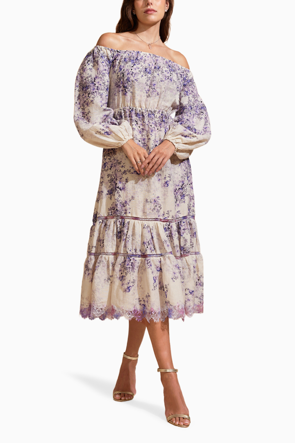 Lavender Whispers Off Shoulder Midi Dress