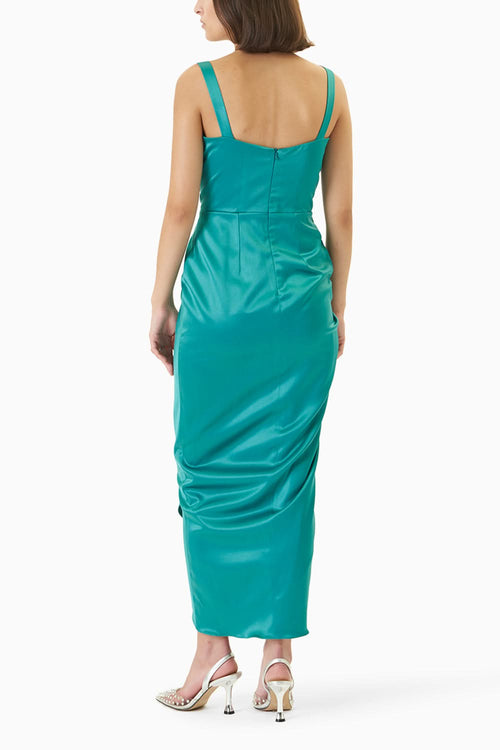 Pine Green Square V-Neck Draped Dress