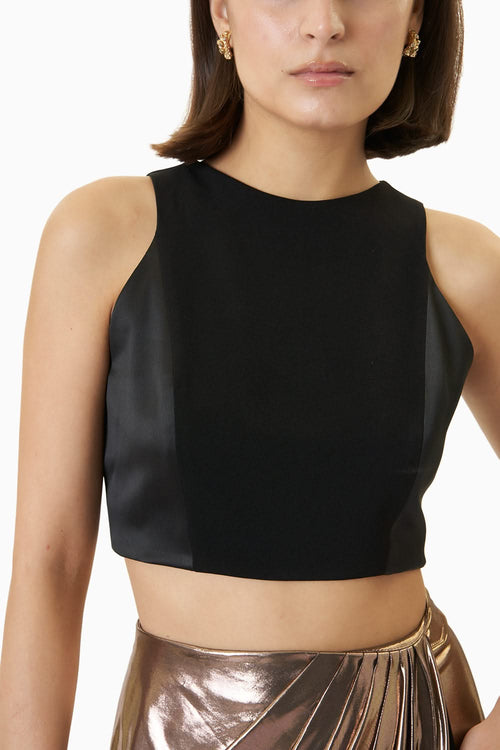 Black Top and Chestnut Gold Pleated Cascade Skirt