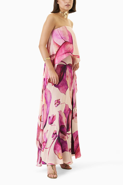Bougainvillea Print Bias Flare Dress