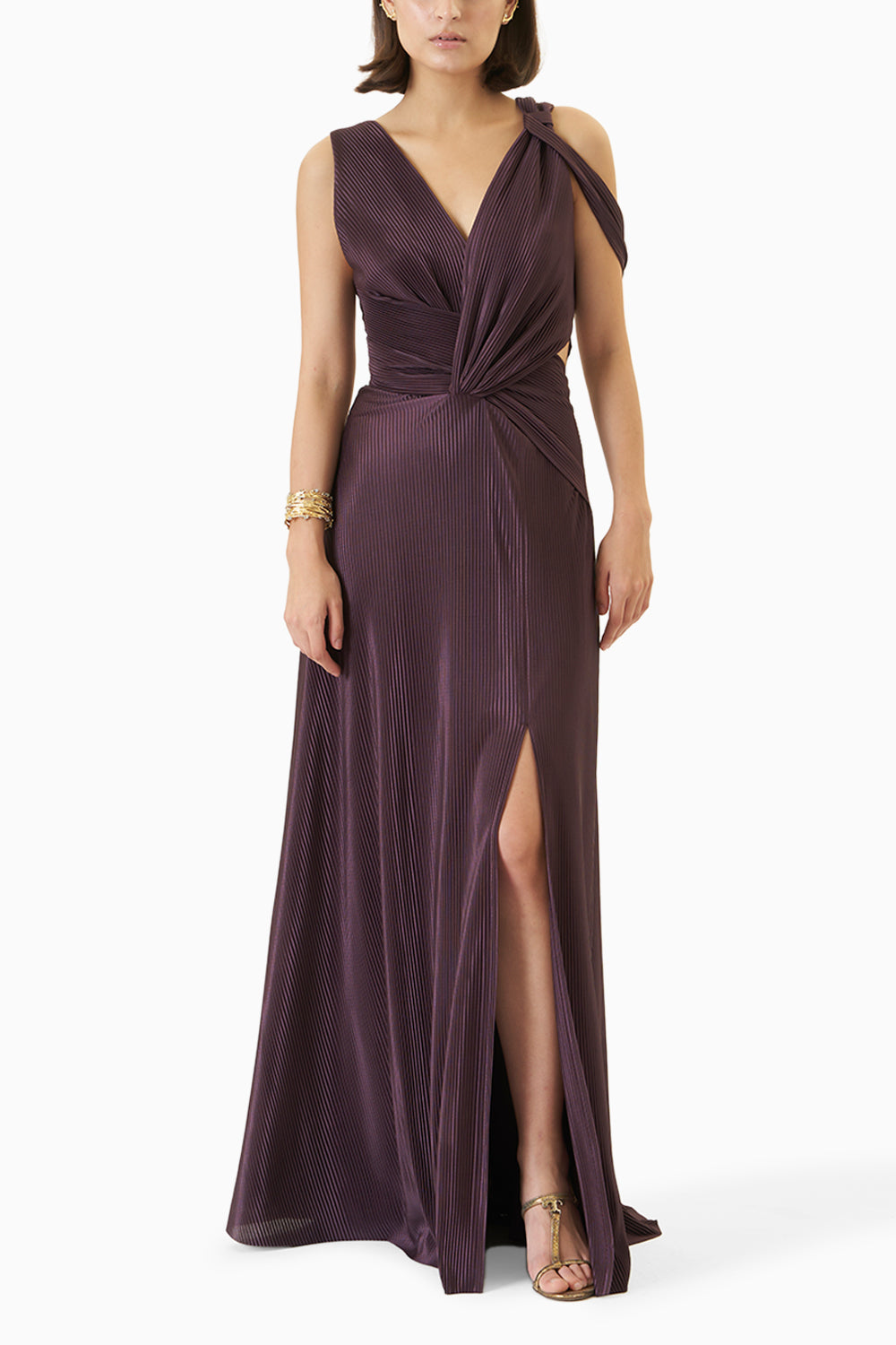 Deep Purple Micro Pleated Draped Gown