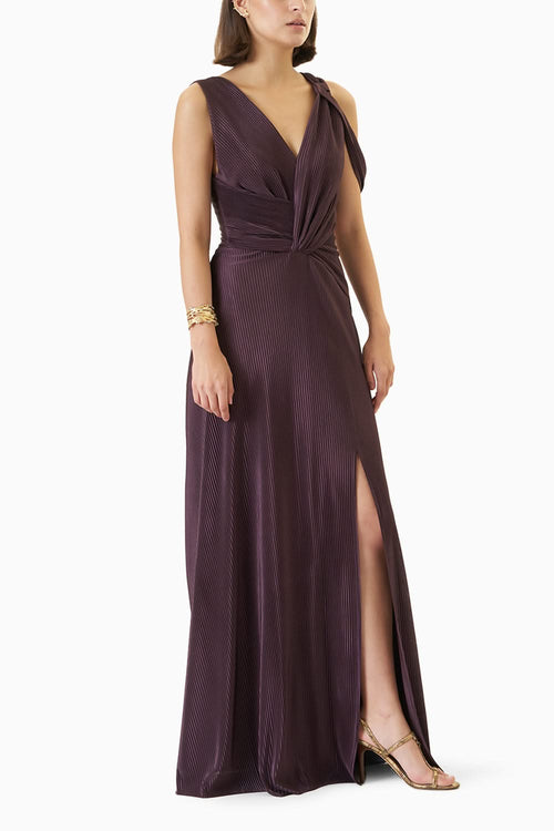 Deep Purple Micro Pleated Draped Gown
