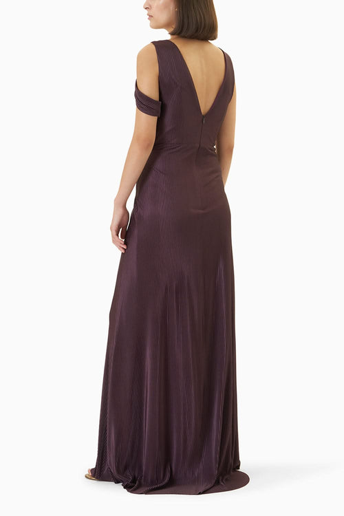 Deep Purple Micro Pleated Draped Gown