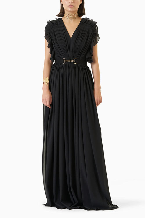 Black Ruffled Draped Jumpsuit