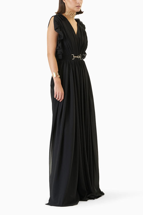 Black Ruffled Draped Jumpsuit