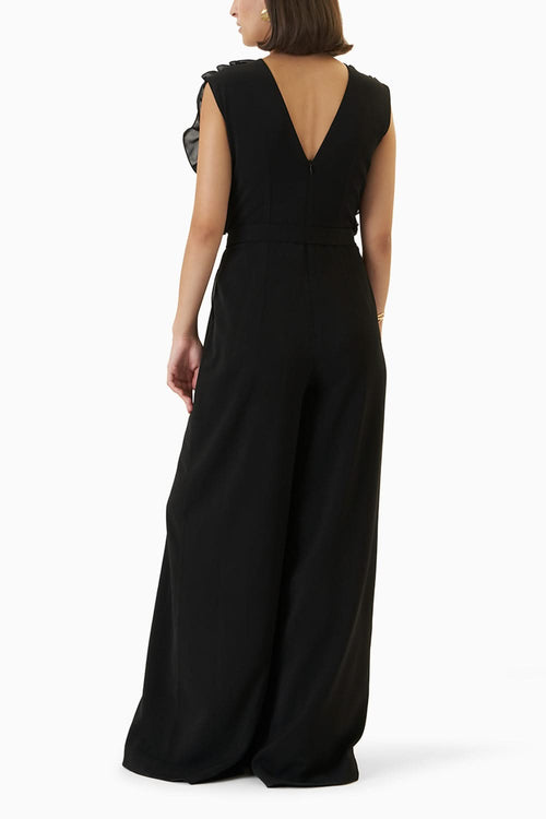 Black Ruffled Draped Jumpsuit