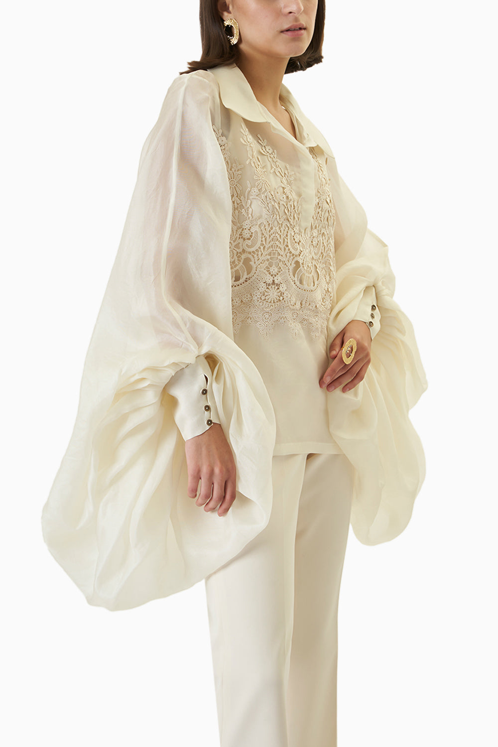 Ivory Lace Luna Top with Bag Sleeve