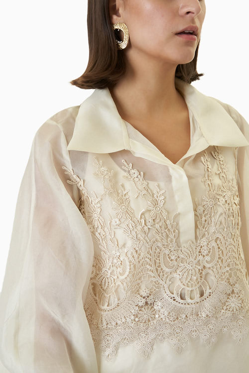Ivory Lace Luna Top with Bag Sleeve