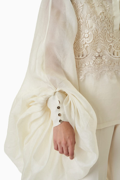 Ivory Lace Luna Top with Bag Sleeve