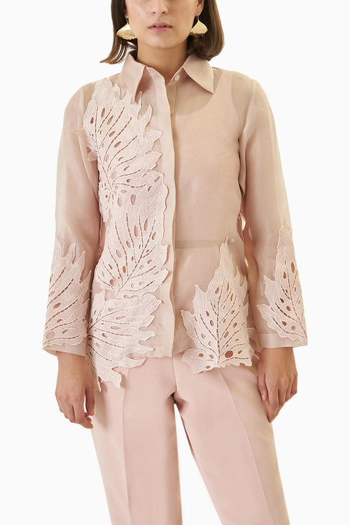 Dusty Pink Leaf Applique Shirt