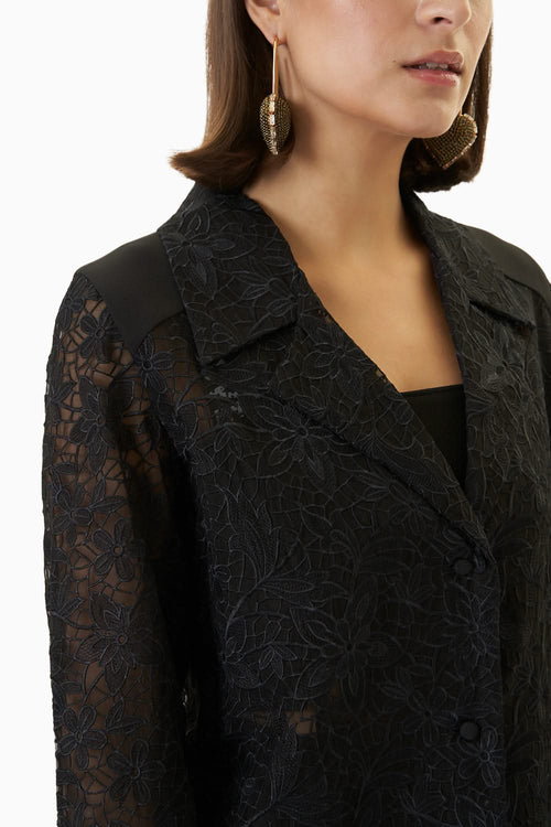 Black Lace Cairo Blazer with Pants Set