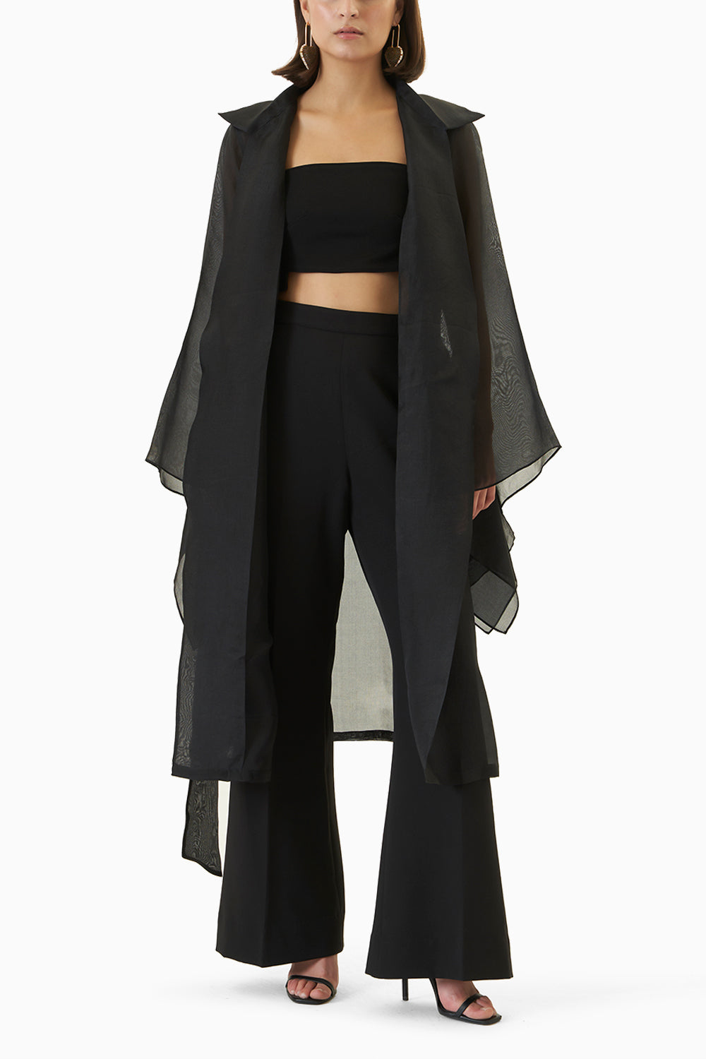 Black Bianca Trench Coat with Pants Set