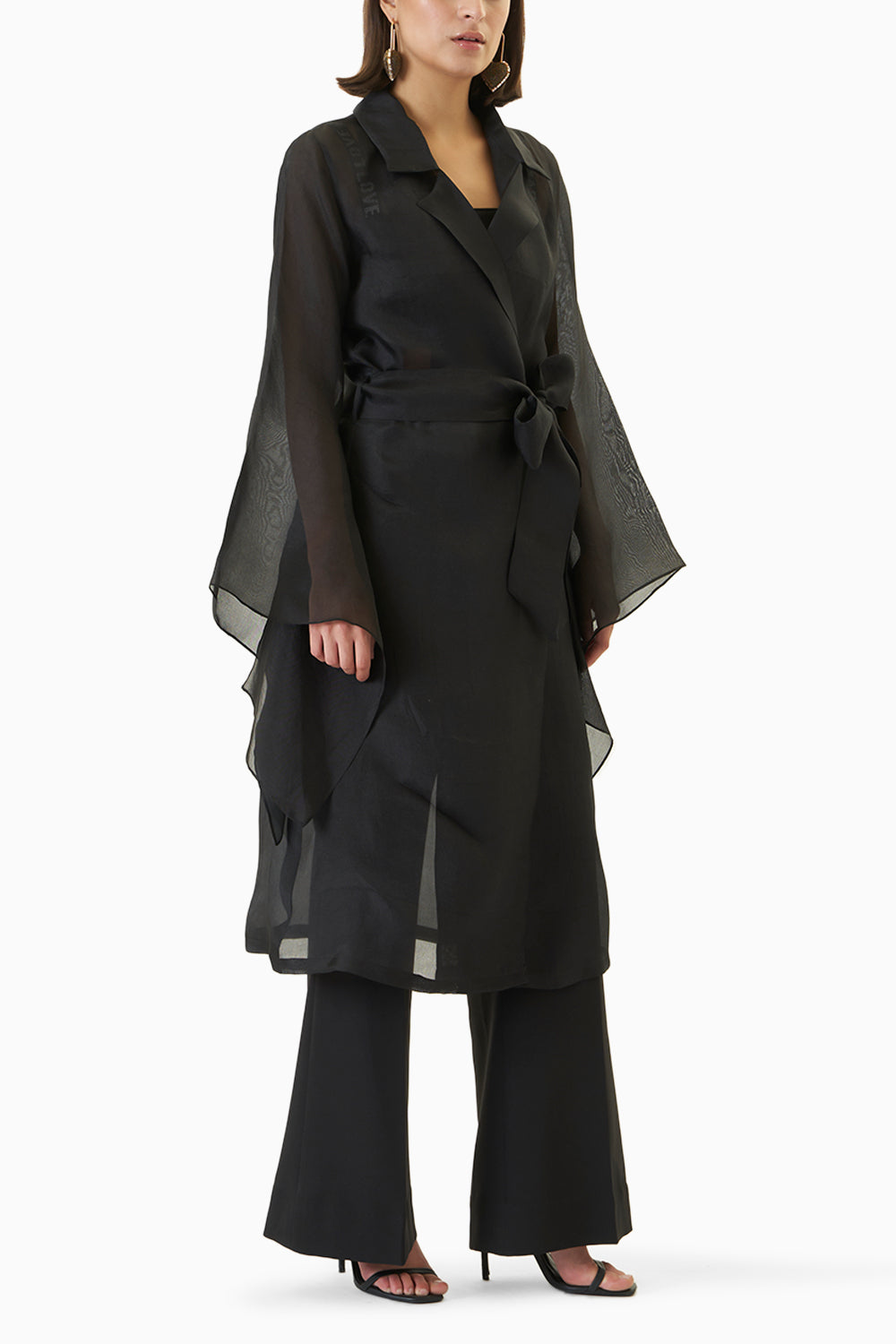 Black Bianca Trench Coat with Pants Set