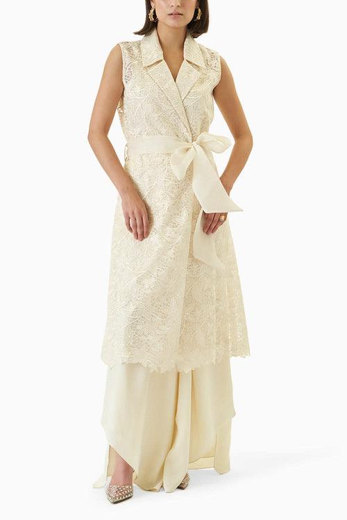 Ivory Charlotte Applique Trench Coat Set