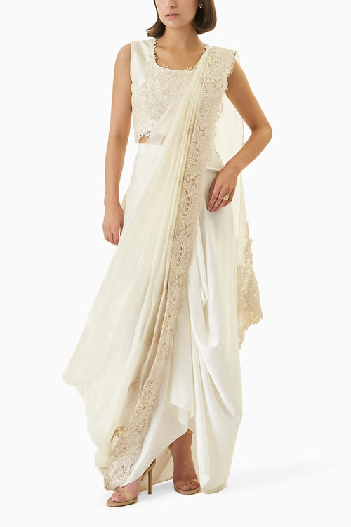 Ivory Organza Fusion Saree