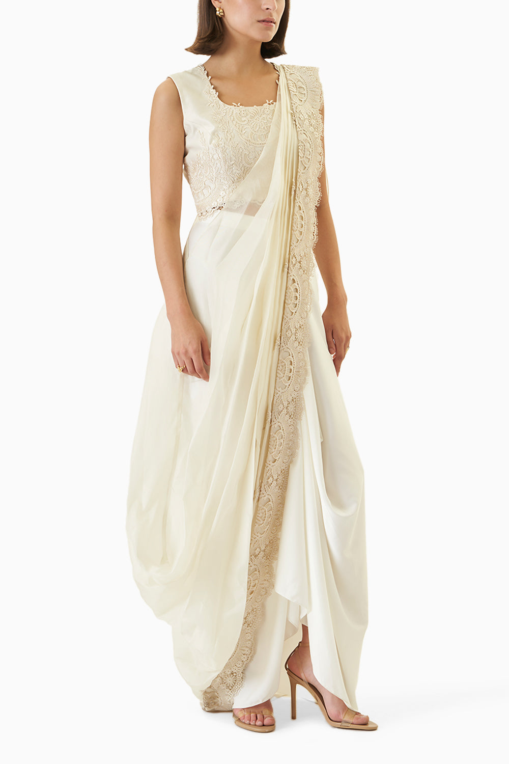 Ivory Organza Fusion Saree