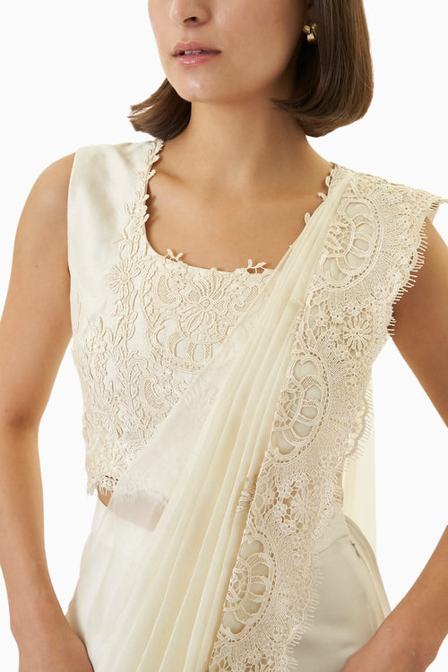 Ivory Organza Fusion Saree