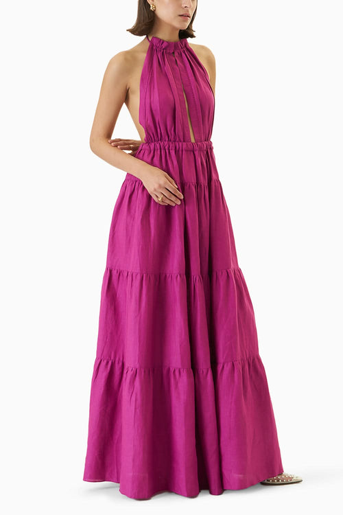 Pink Noor Halter Neck Tiered Dress