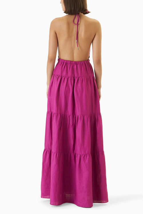 Pink Noor Halter Neck Tiered Dress