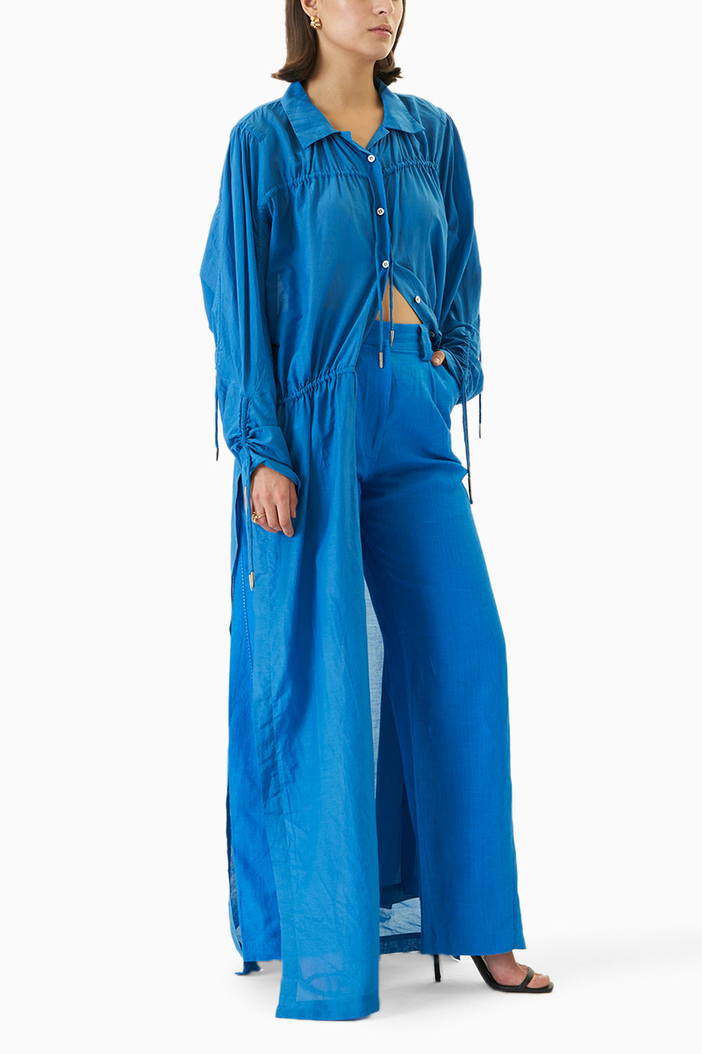 Blue Sana Silk Cotton Shirt Dress