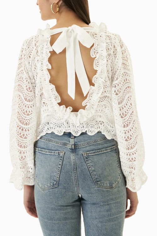 Dahlia White Open Back Blouse