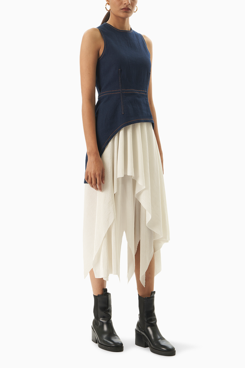 Denim Plissé Dress
