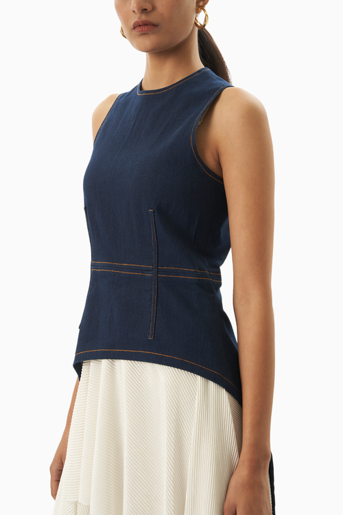 Denim Plissé Dress