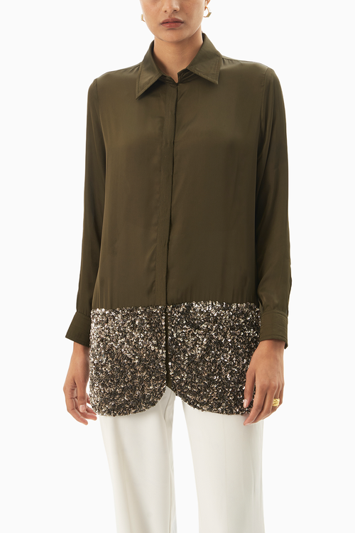 Embellished Green Shirt
