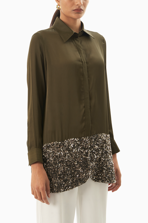 Embellished Green Shirt