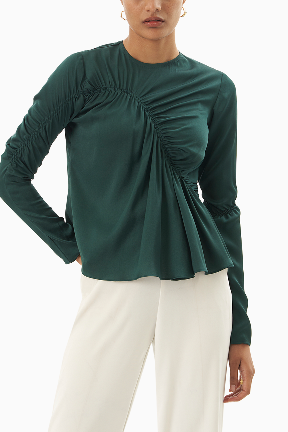 Forest Green Full Sleeve Ruched Top