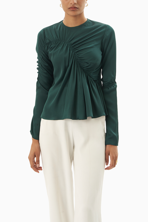 Forest Green Full Sleeve Ruched Top