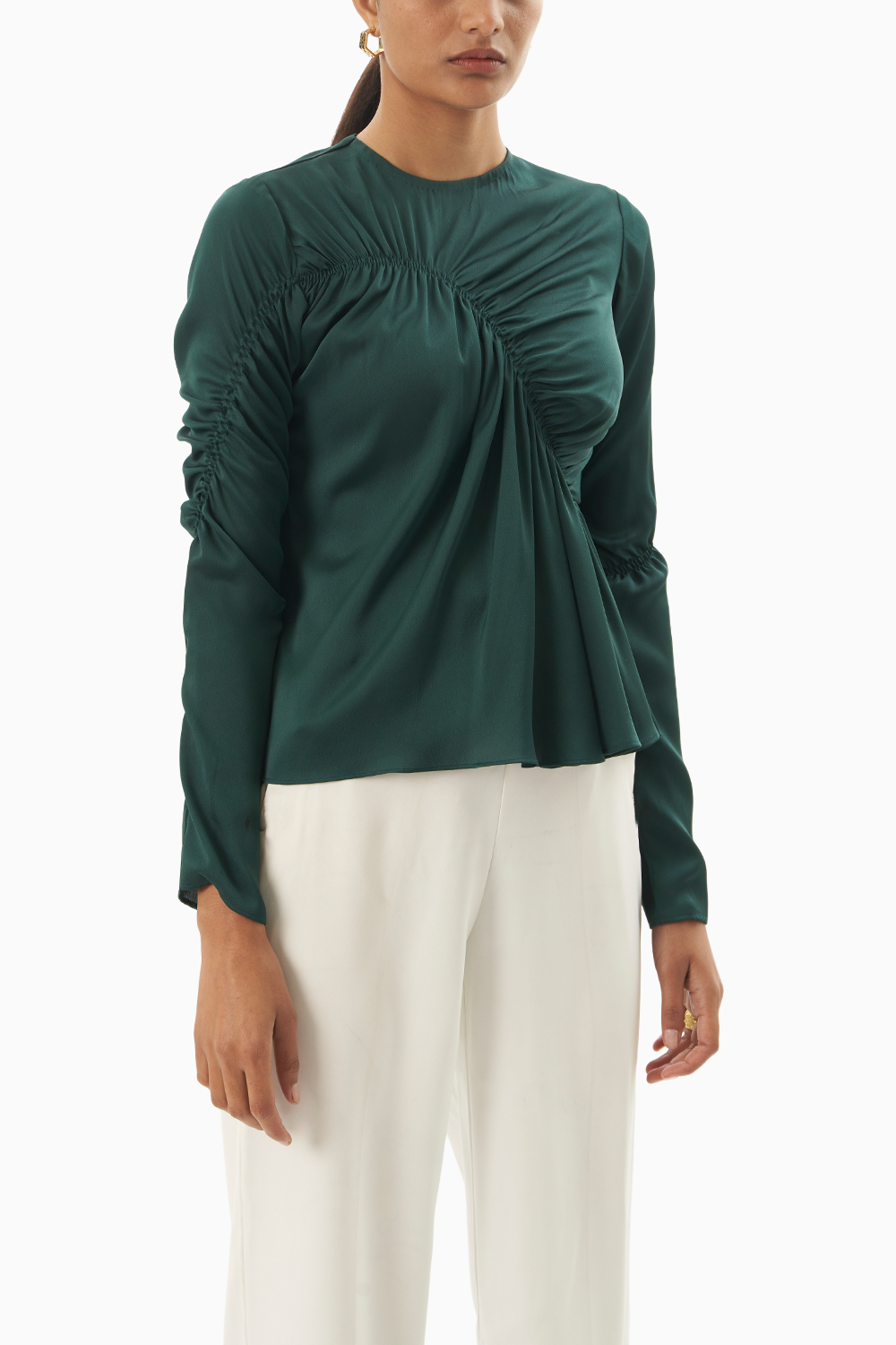 Forest Green Full Sleeve Ruched Top