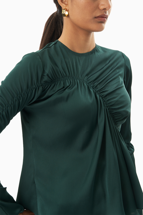 Forest Green Full Sleeve Ruched Top