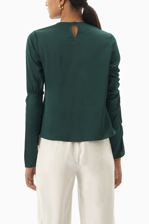 Forest Green Full Sleeve Ruched Top